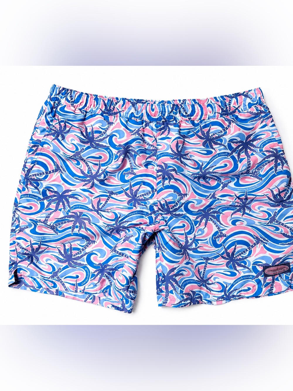 Vineyard Vines Men’s Swim Trunks Pink Blue Palm Tree Print Size Large Beach